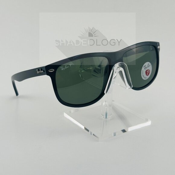 RB4147 601/58 Ray Ban Boyfriend Polished Black Frame / Green Polarized Lens 60mm - Picture 3 of 10